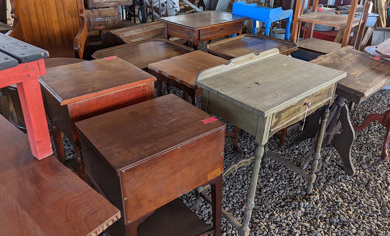 A row of antique desks