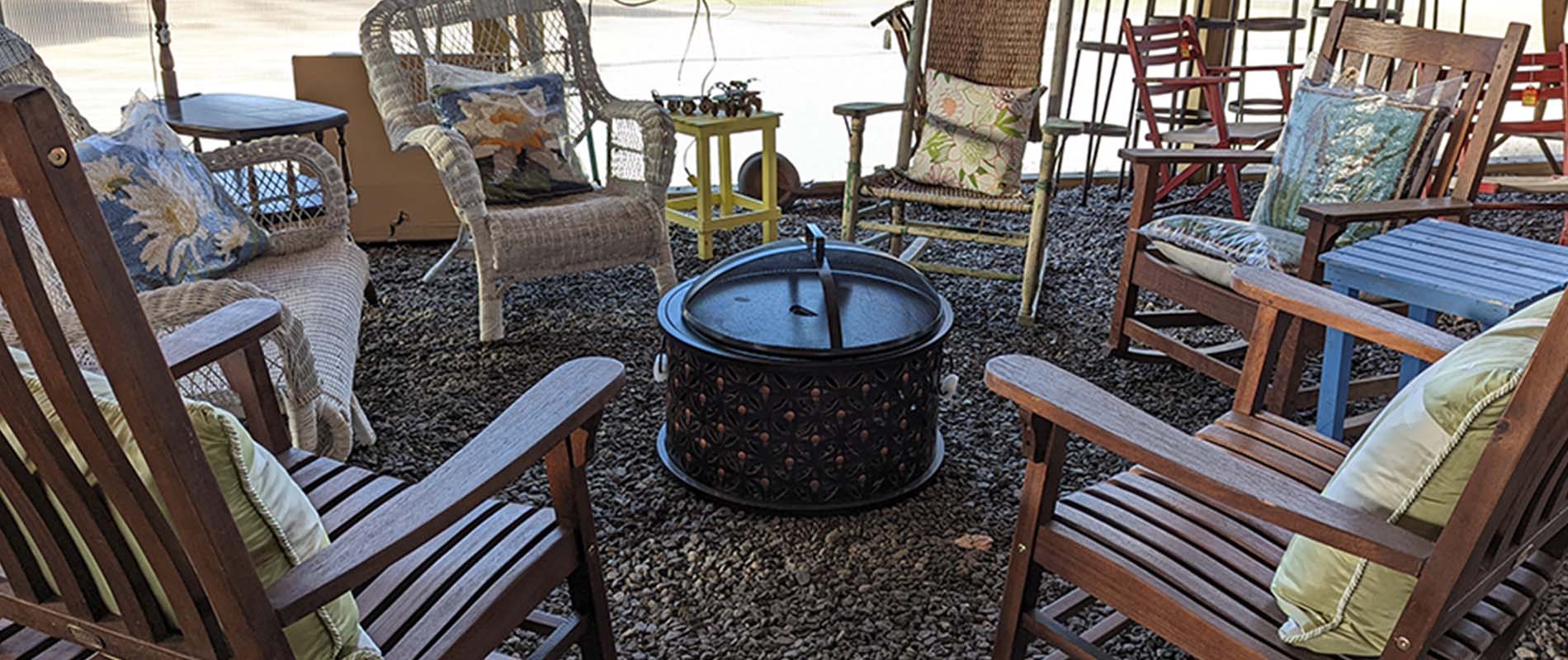 A group of antique chairs in a circle